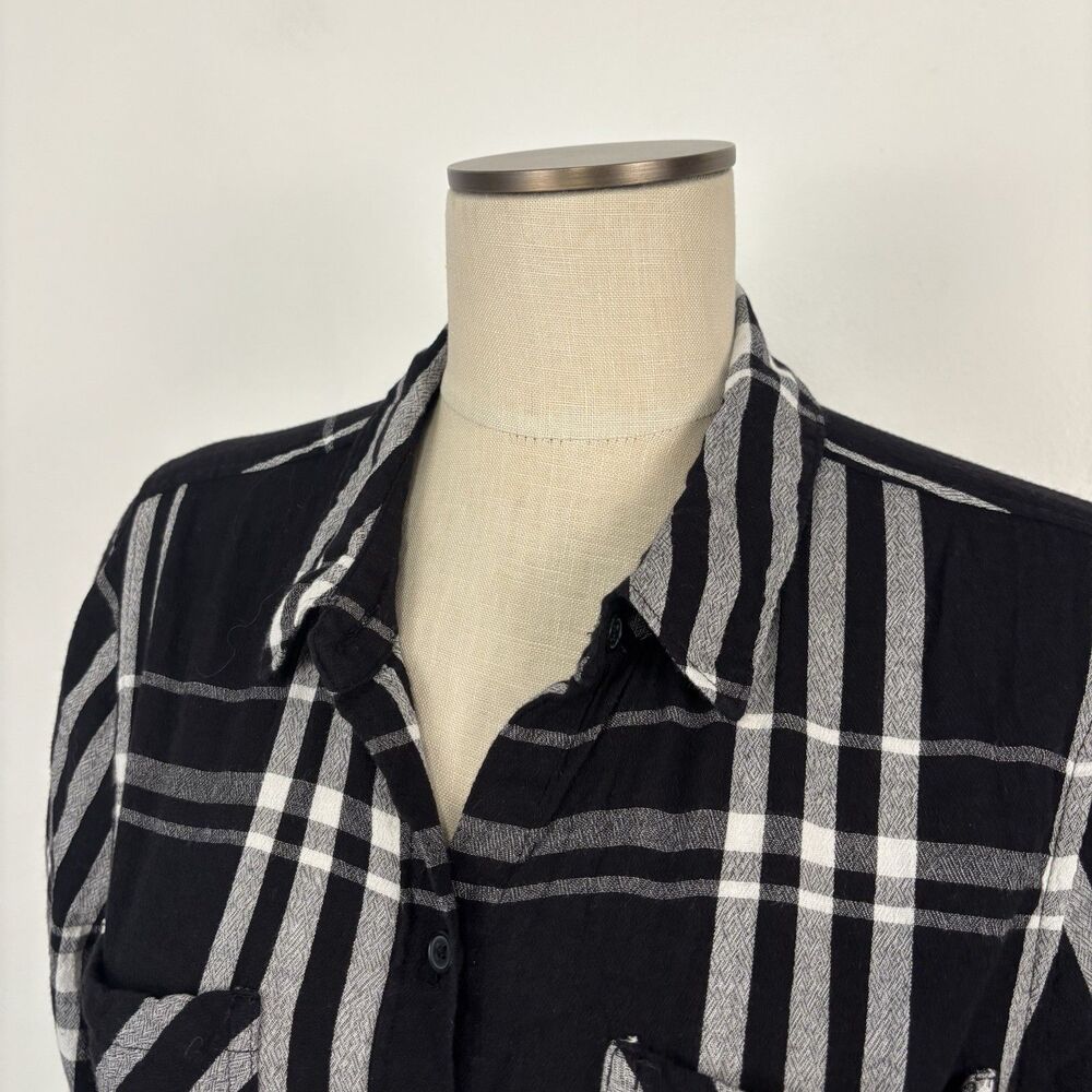 Lucky Brand Womens Large Black White Plaid Long Sleeve Shirt Button Front - Picture 4 of 7